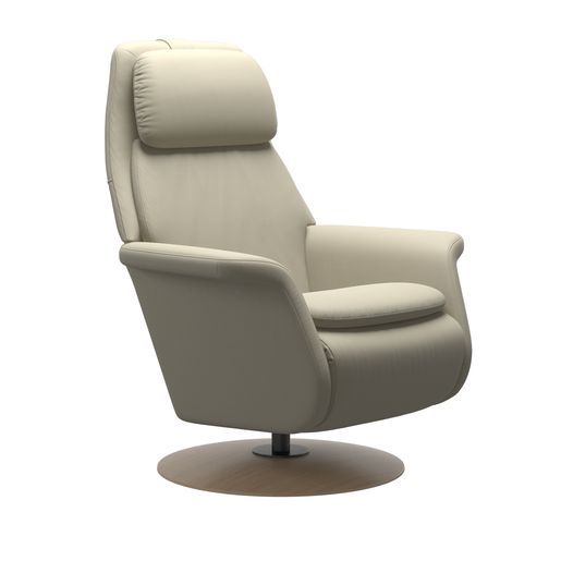 Stressless Sam Power Recliner Chair With Upholstered Arms/Disc Base Fabric