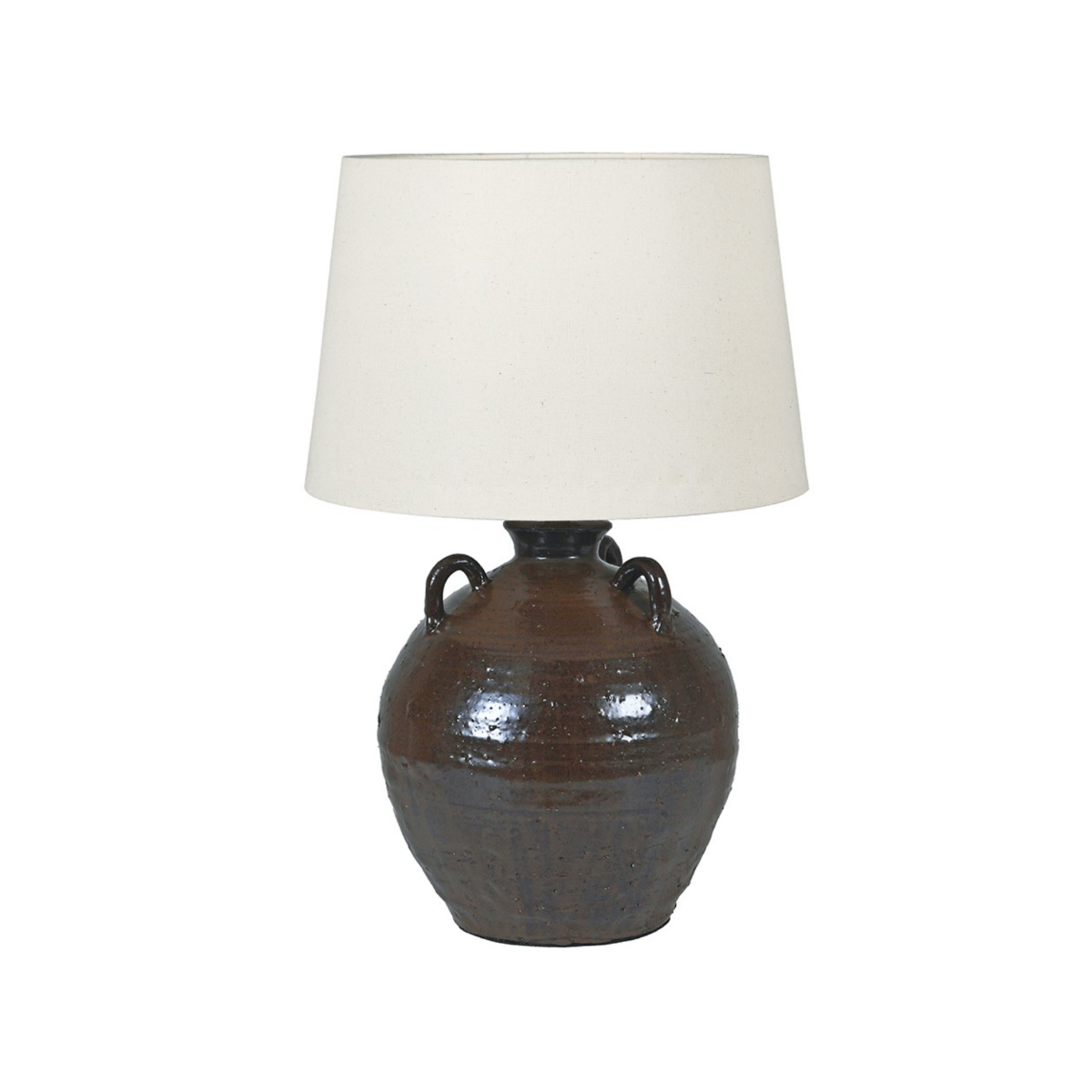 Brown Urn Table Lamp with Linen Shade
