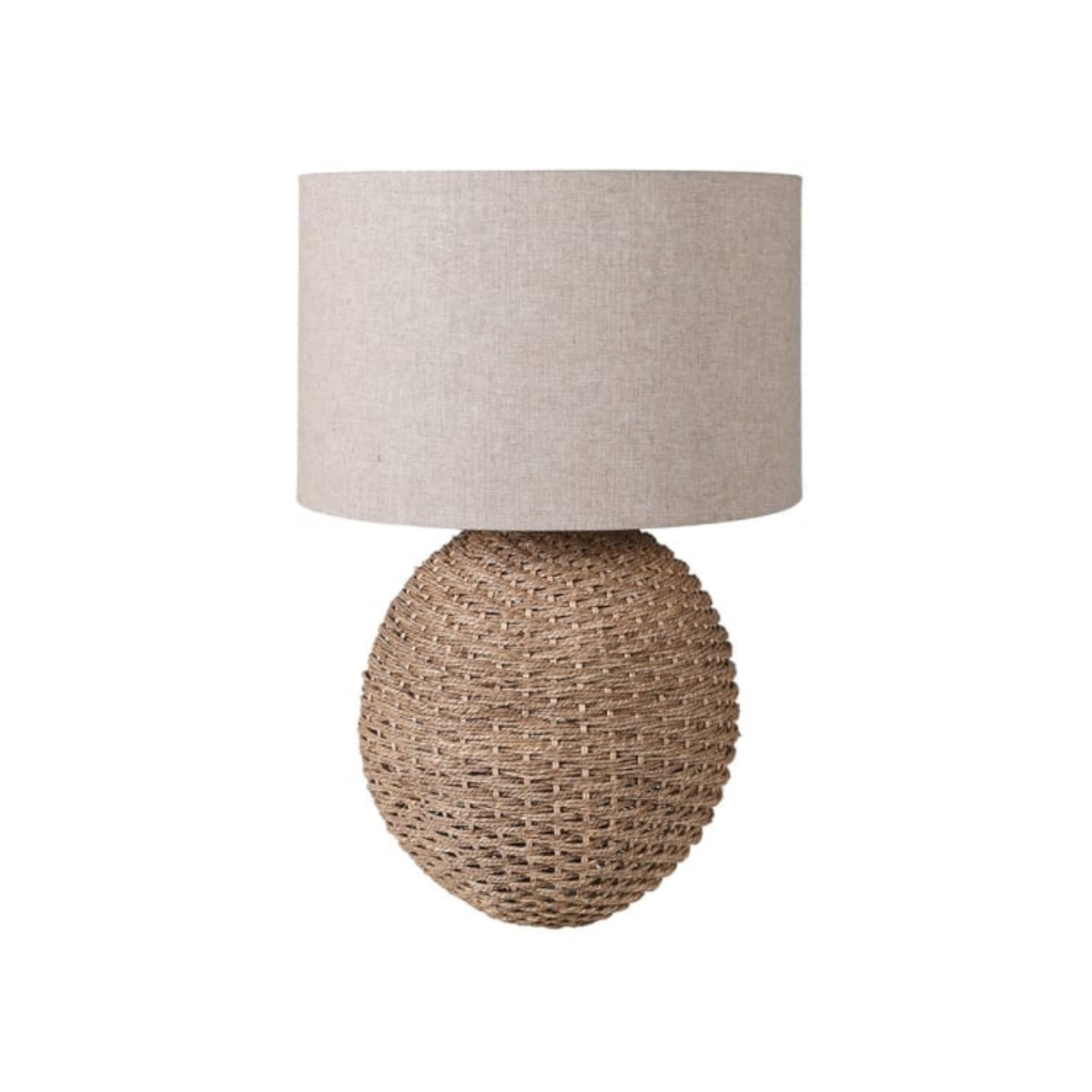 Rattan Orb Table Lamp with Linen Shade