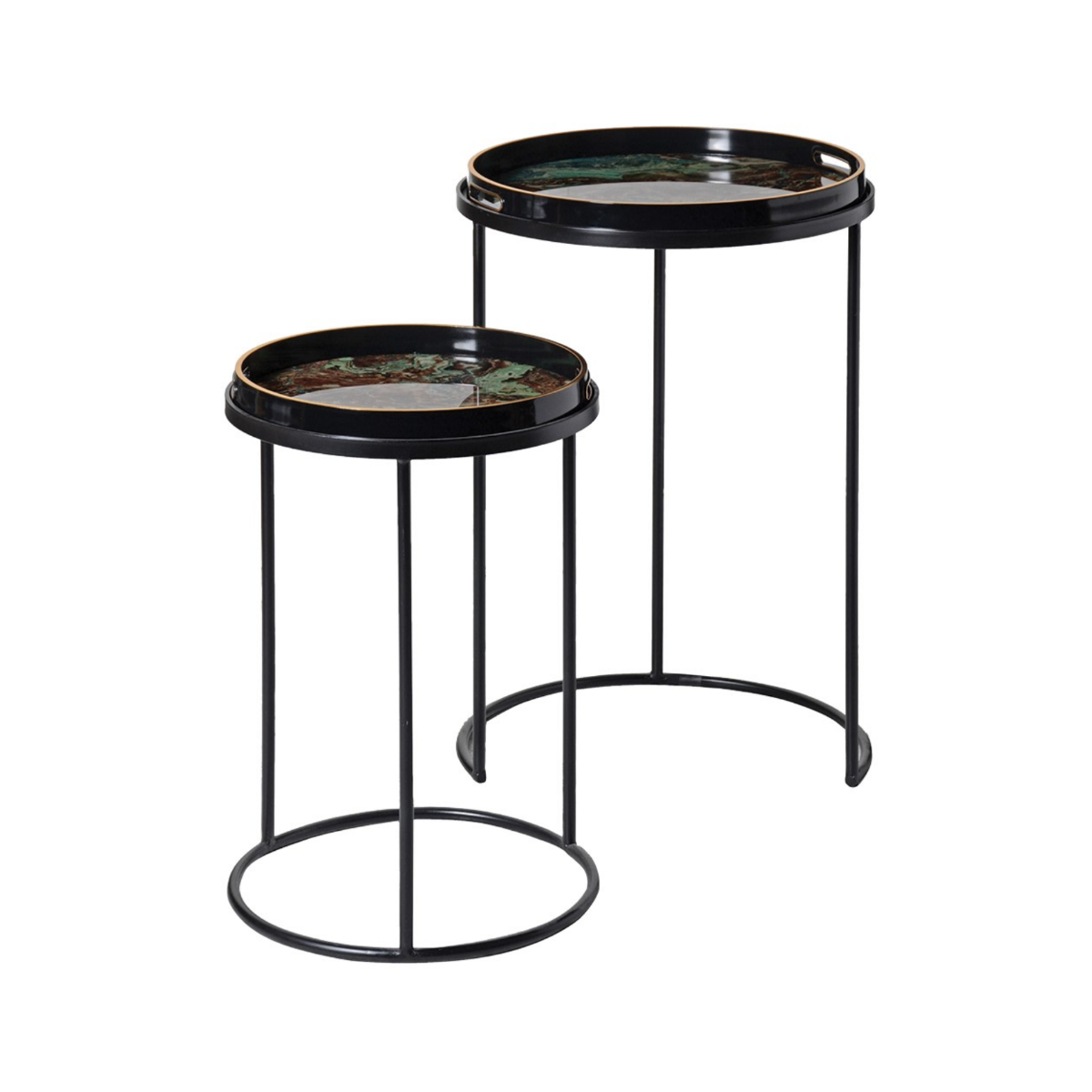Set of 2 Green Marble Effect Tray Tables