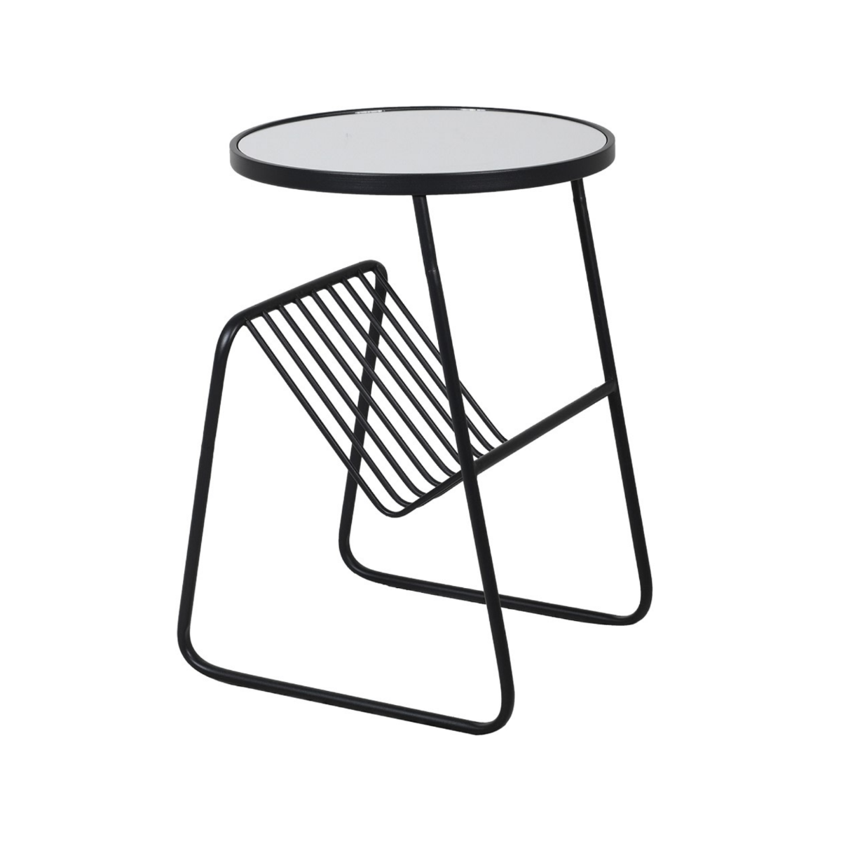 Mirrored Top Side Table with Magazine Rack