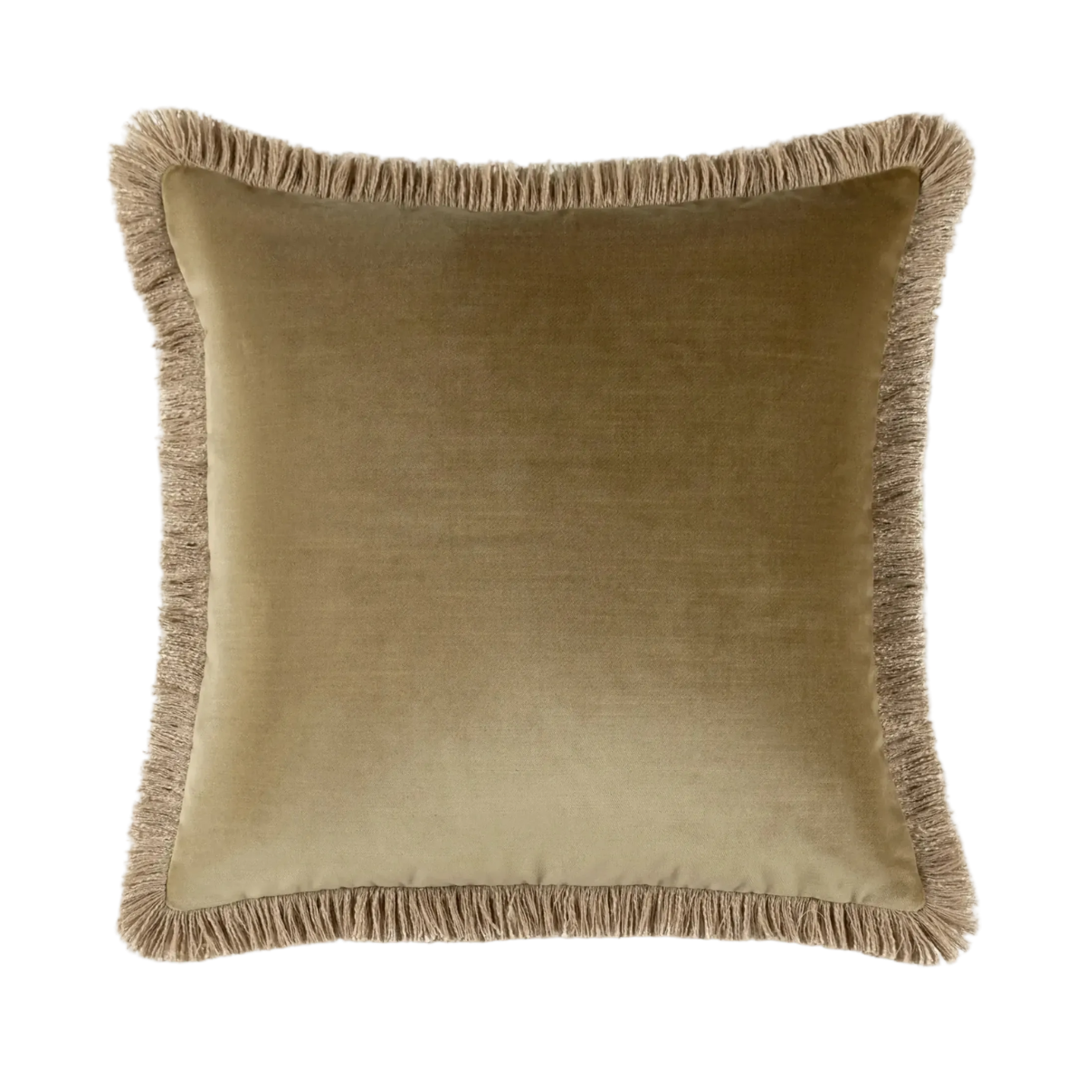 Elodie Fringed Cushion in Olive Green