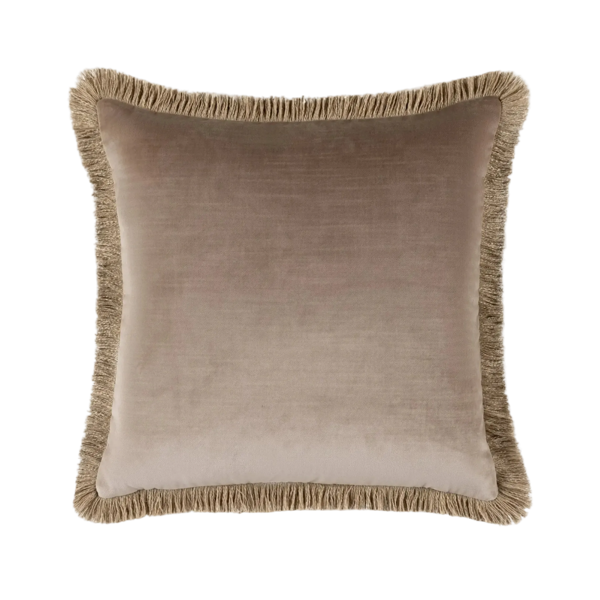 Elodie Fringed Cushion in Taupe