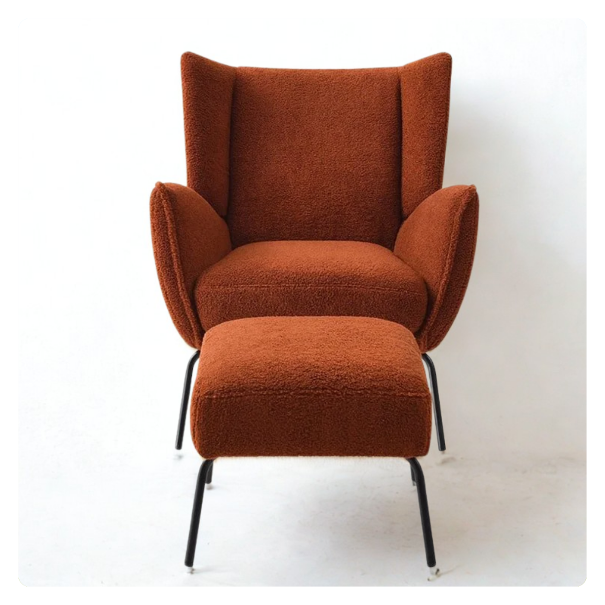 Orange Accent Chair and Stool Set 