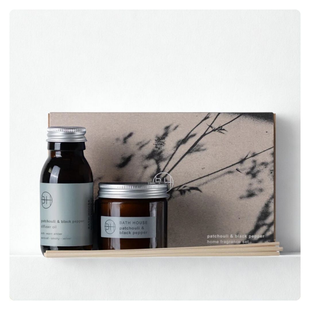 Bath House Patchouli and Black Pepper Home Fragrance Set