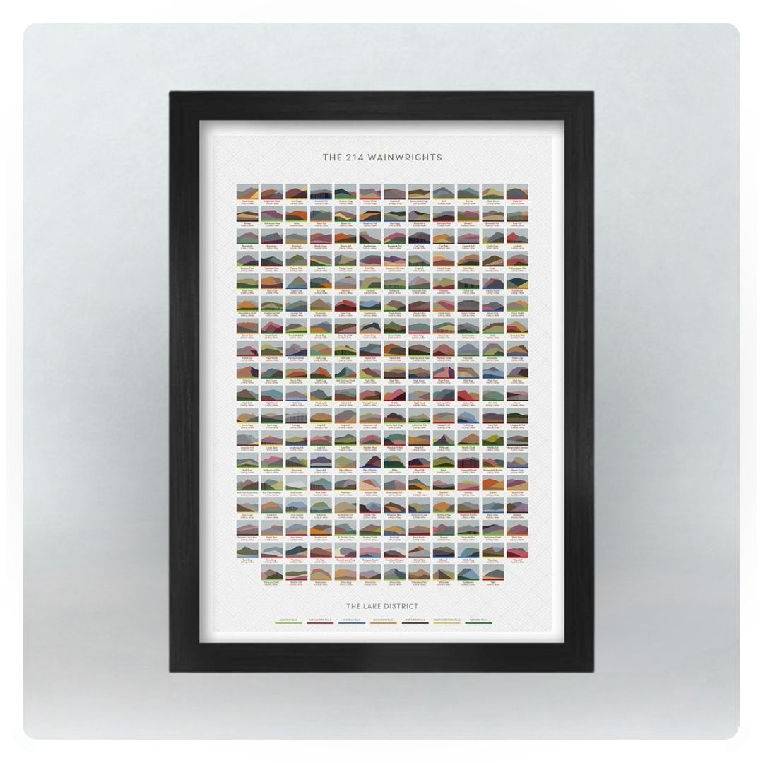 A2 214 Wainwrights Lake District Print in Black Frame