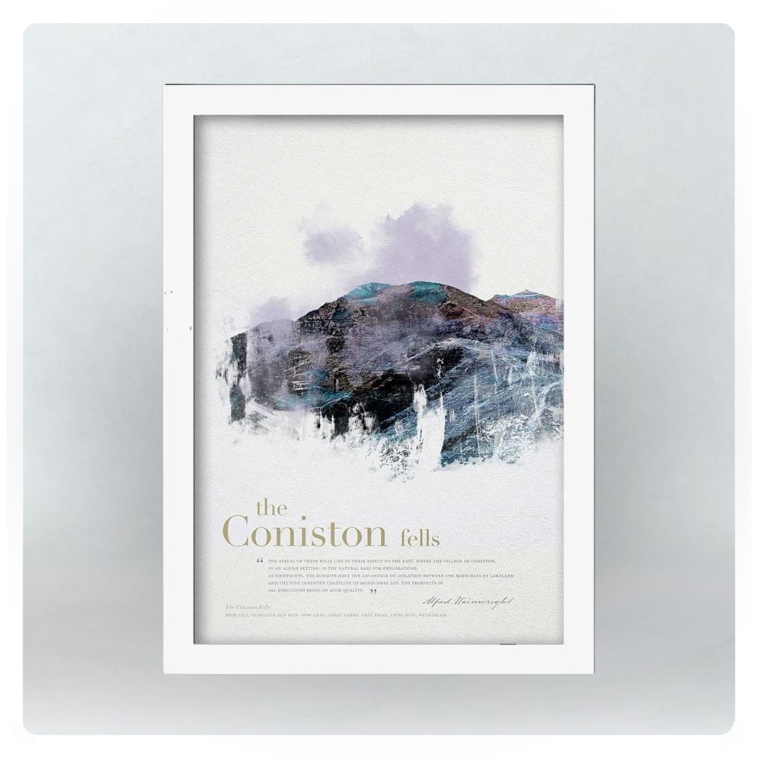 A2 Coniston Fells in Wainwright's Words in White Frame