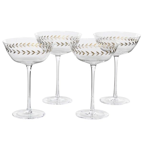 Chicago Set of 4 Gold Leaf Martini/champagne Glasses