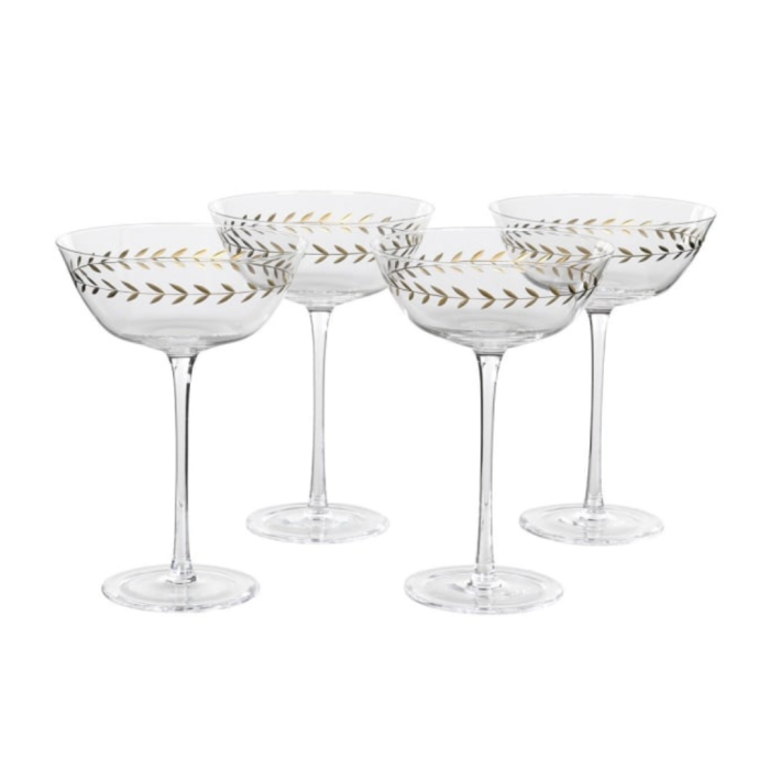 Set of 4 Gold Leaf Martini/Champagne Glasses