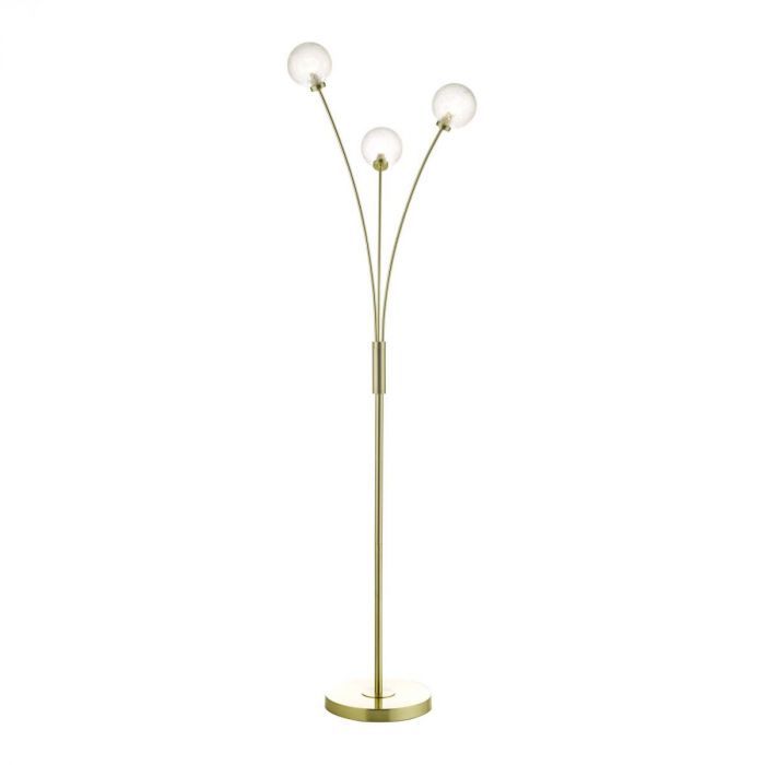 där Avari 3 Light Floor Lamp Satin Brass And Clear Frosted Glass