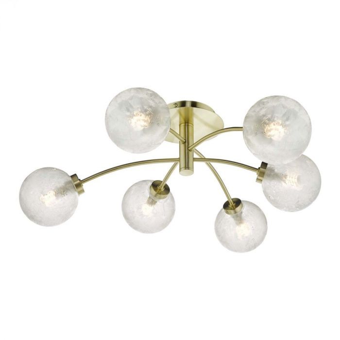 där Avari 6 Light Semi Flush Satin Brass And Clear Frosted Glass