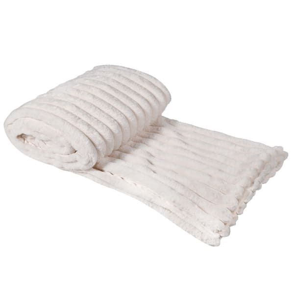 Freya Cream Faux Rabbit Ribbed Throw