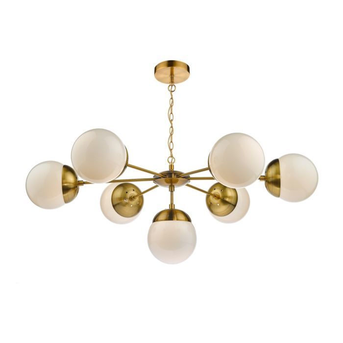 där Bombazine 7lt Pendant Natural Brass & Opal Glass