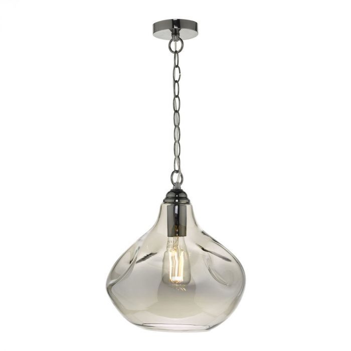 där Esarosa 1 Light Pendant Black Chrome And Smoked Glass