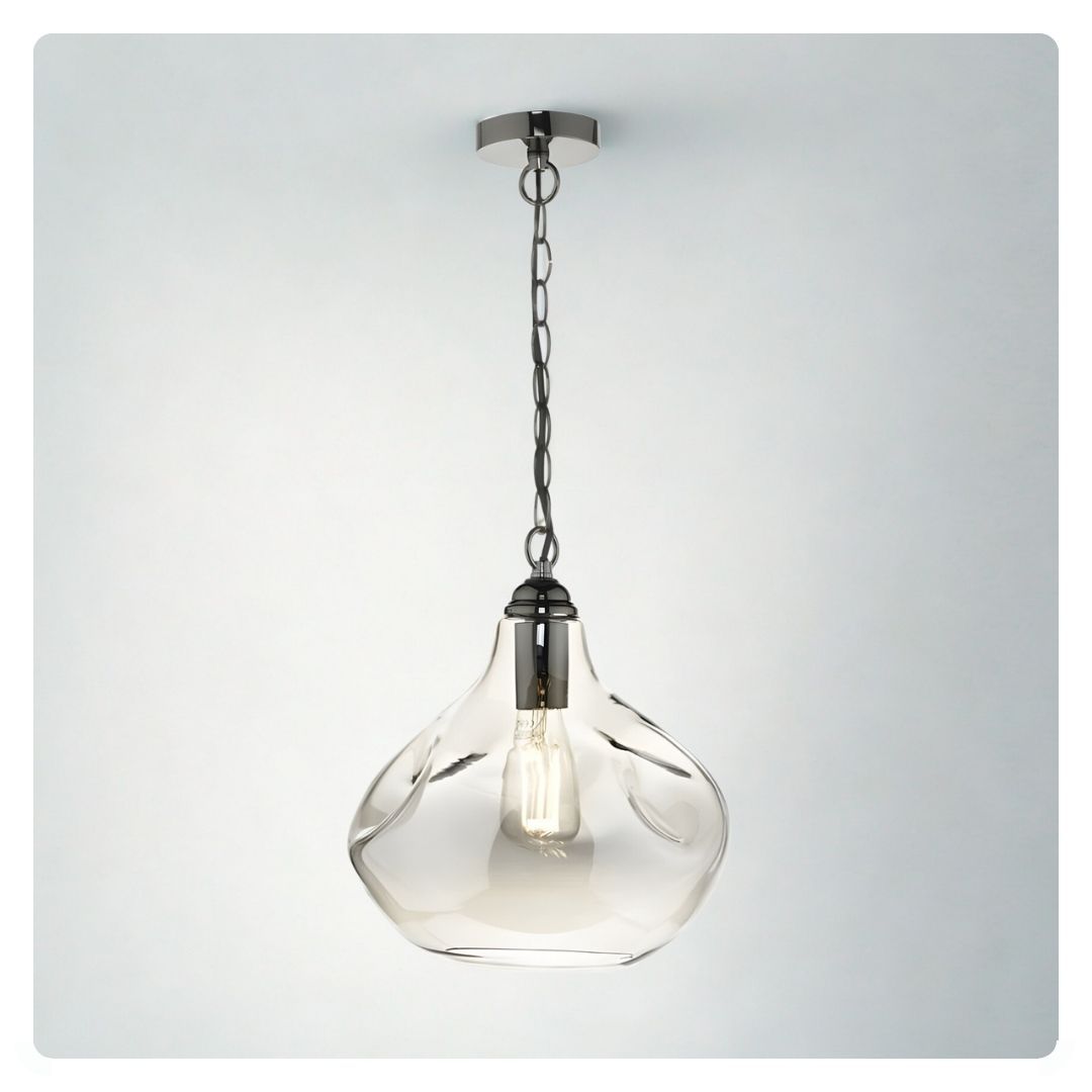 där Esarosa 1 Light Pendant Black Chrome And Smoked Glass
