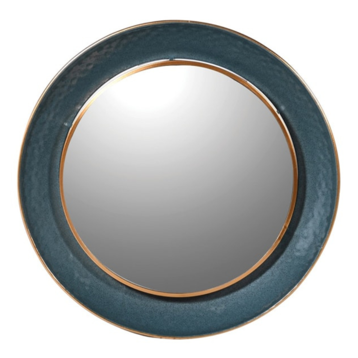 Round Wall Mirror with Teal Edge