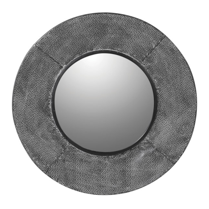 Round Wall Mirror with Textural Grey Edge