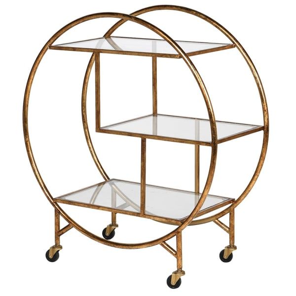  Deco Gold Glass Bar Trolley