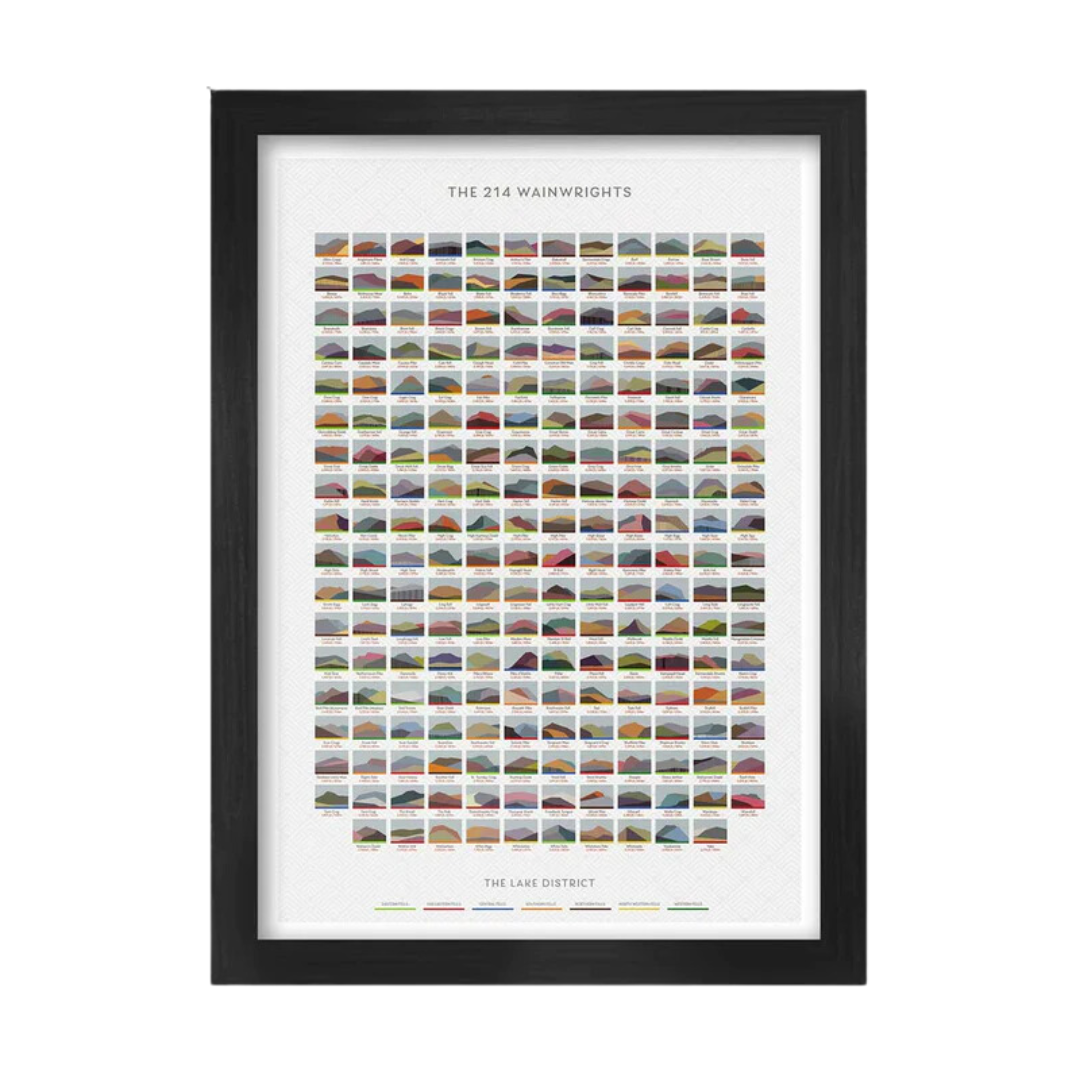 A2 214 Wainwrights Lake District Print in Black Frame