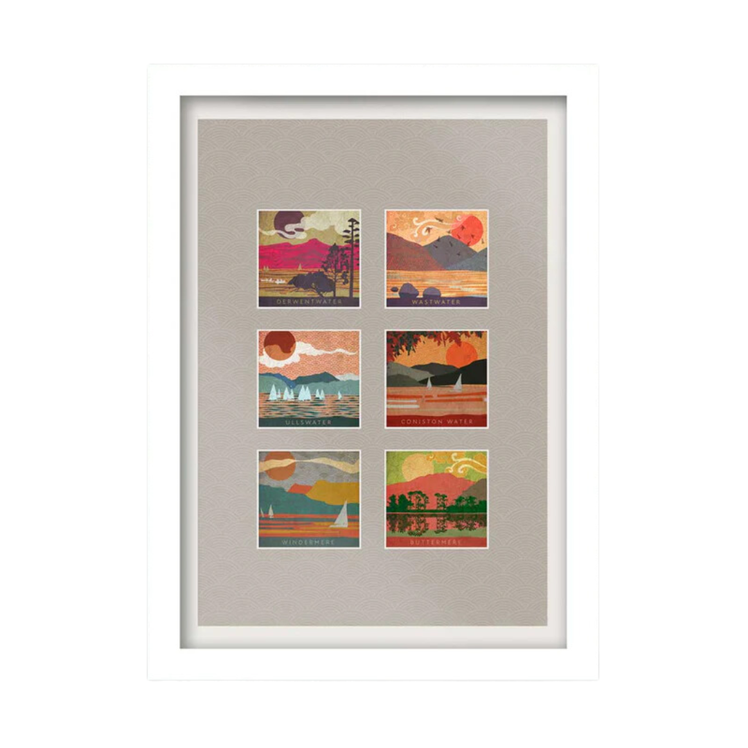 A2 Lake Montage Lake District in White Frame