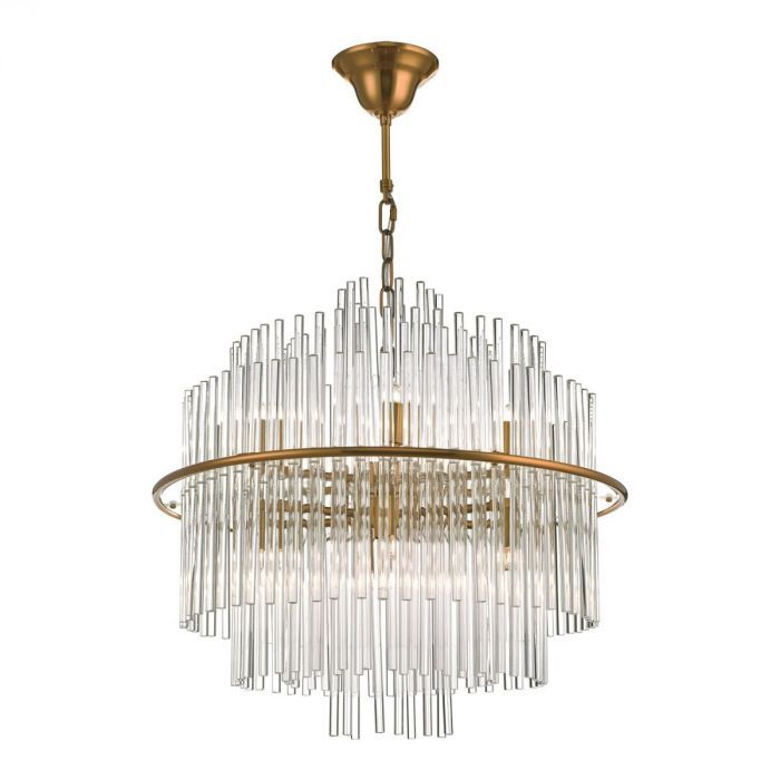 där Lukas 13 Light Pendant Brushed Antique Gold And Clear Glass