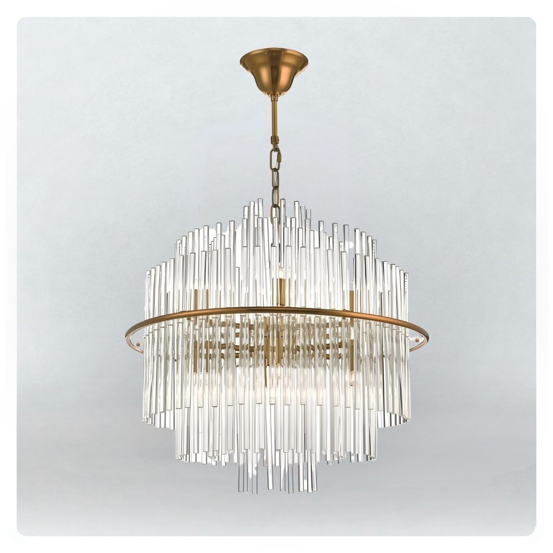 där Lukas 13 Light Pendant Brushed Antique Gold And Clear Glass