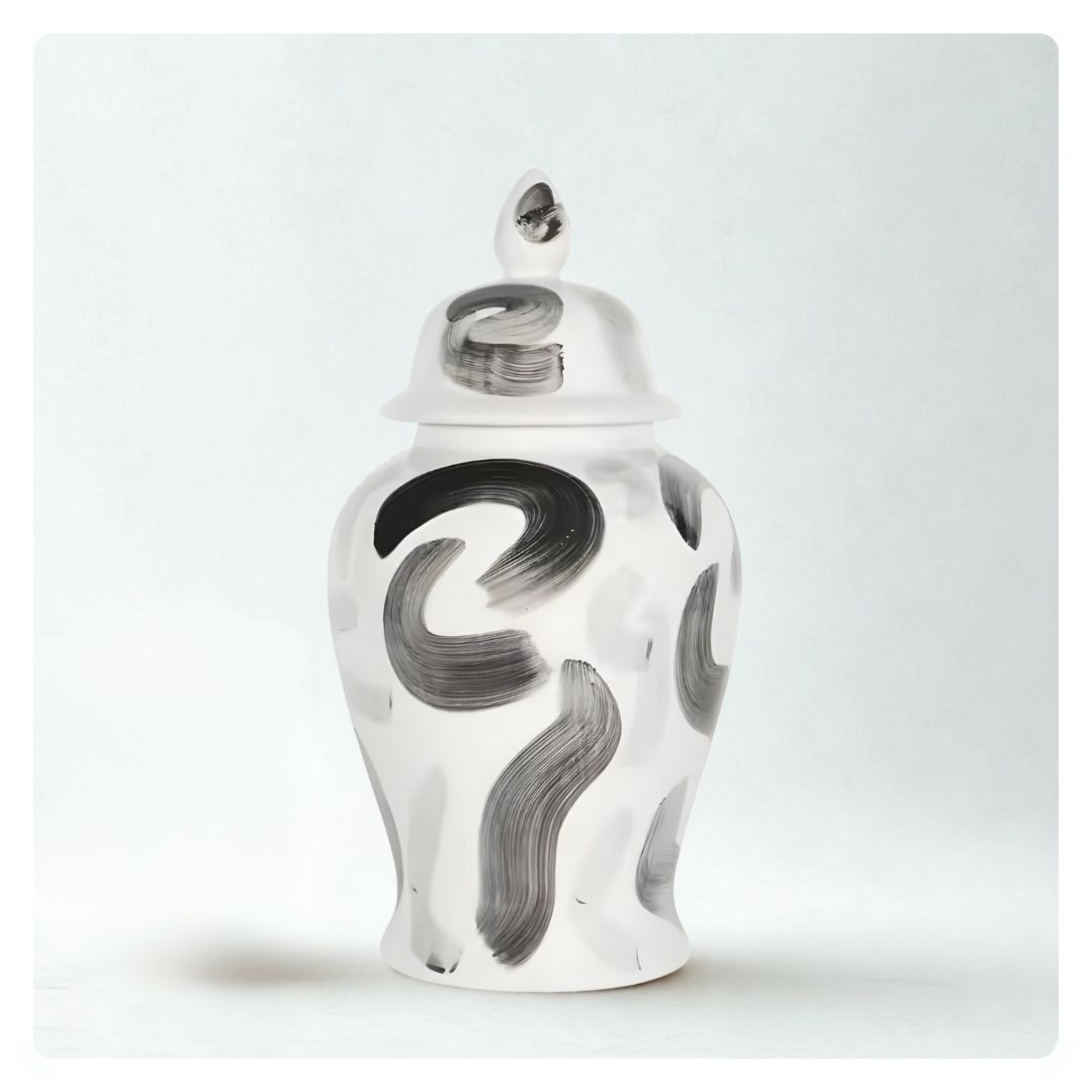 Large Ginger Jar with Monochrome Brush Swirl Pattern