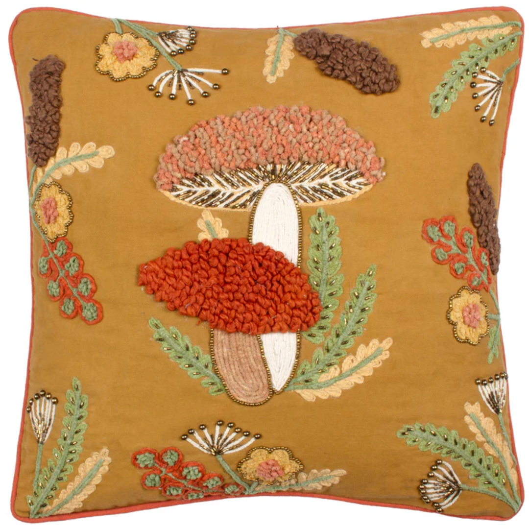 Mushroom Dell 45 x 45cm Cushion in Autumn Gold