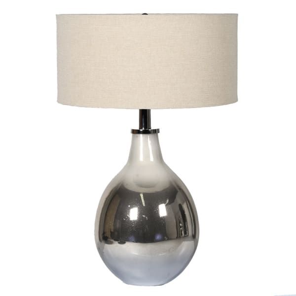 'Oyster' Glass Lamp with Linen Shade