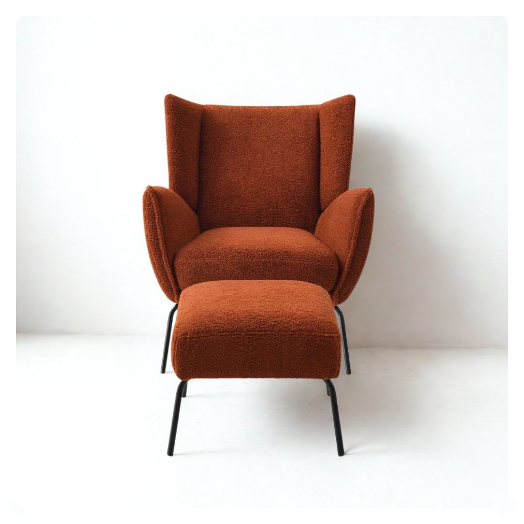Orange Accent Chair and Stool Set 