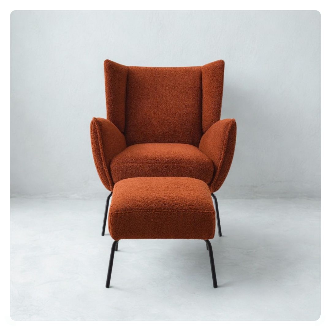 Orange Accent Chair and Stool Set 