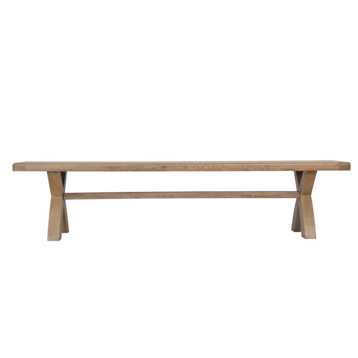 Rhine 2M Cross Leg Bench Oak Washed Grey