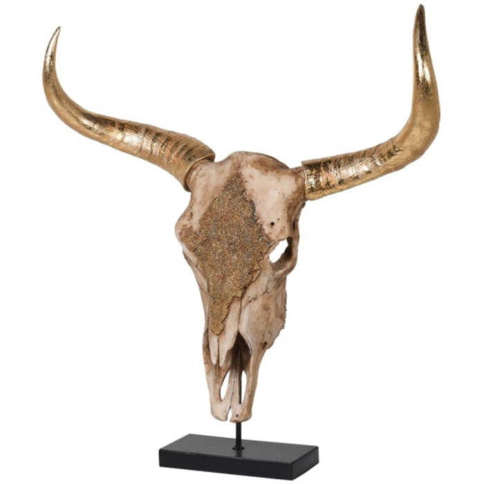 Patterned Gold Bison Skull