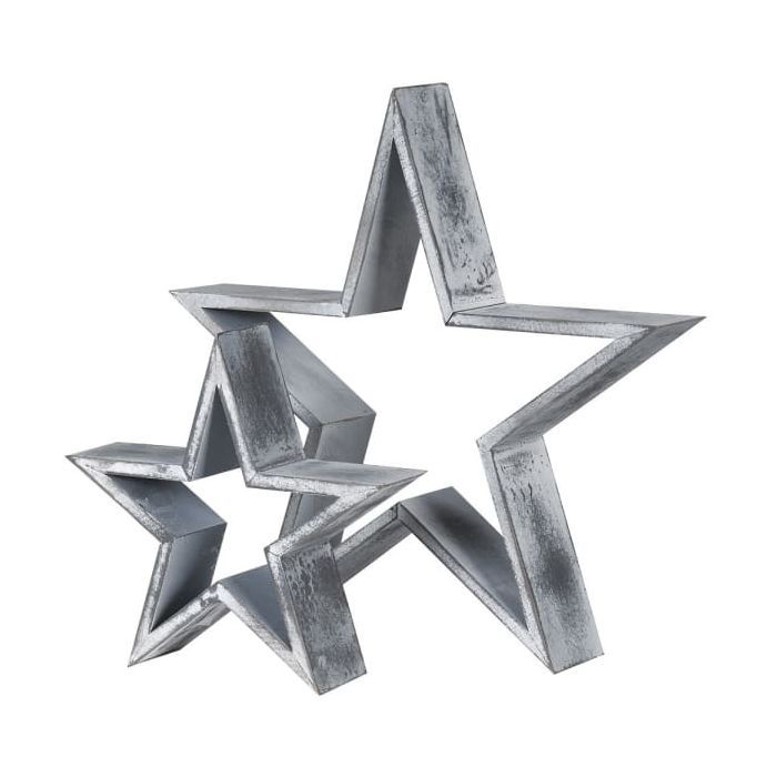 Set of 2 Grey Wooden Stars
