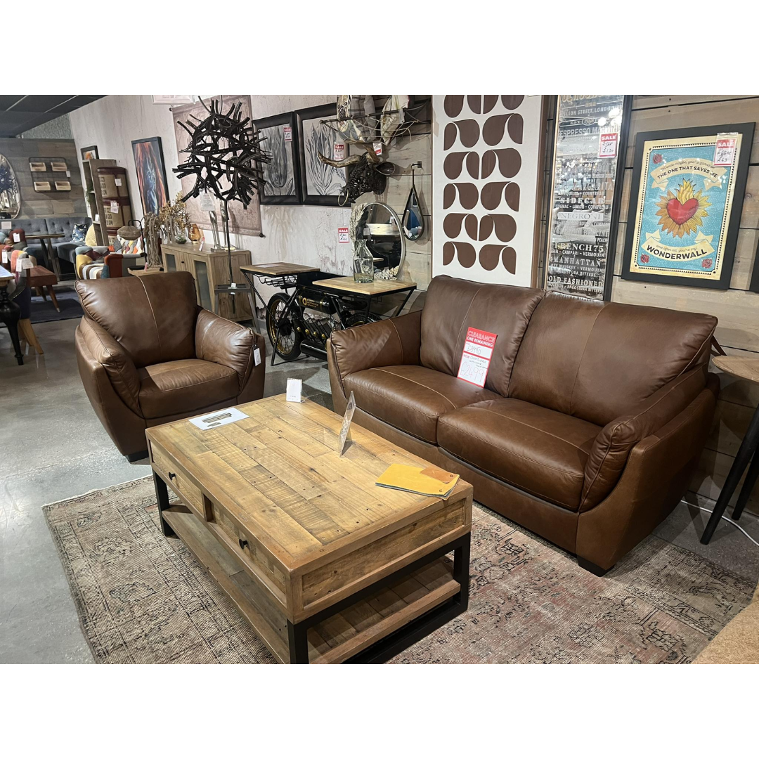 Large Leather Sofa & Chair Group