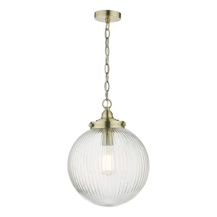 där Tamara 1lt Pendant Antique Brass & Ribbed Glass