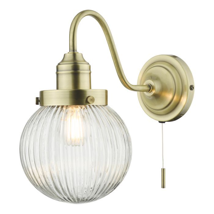 där Tamara Single Wall Light Antique Brass & Ribbed Glass