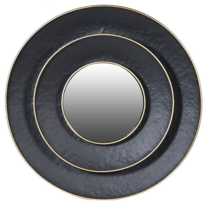 Black Layered Round Mirror