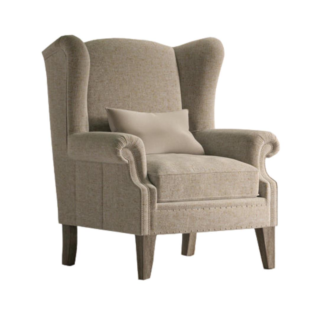 Tetrad Warwick Wing Chair Coco Fabric + Commanche Leather