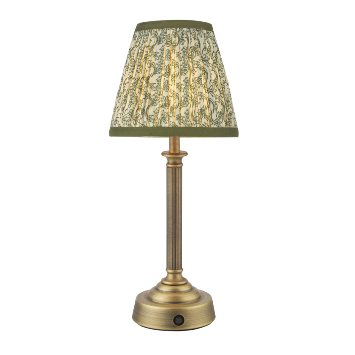 Virgil Rechargeable Lamp in Matt Antique Brass With Green Leaf Shade