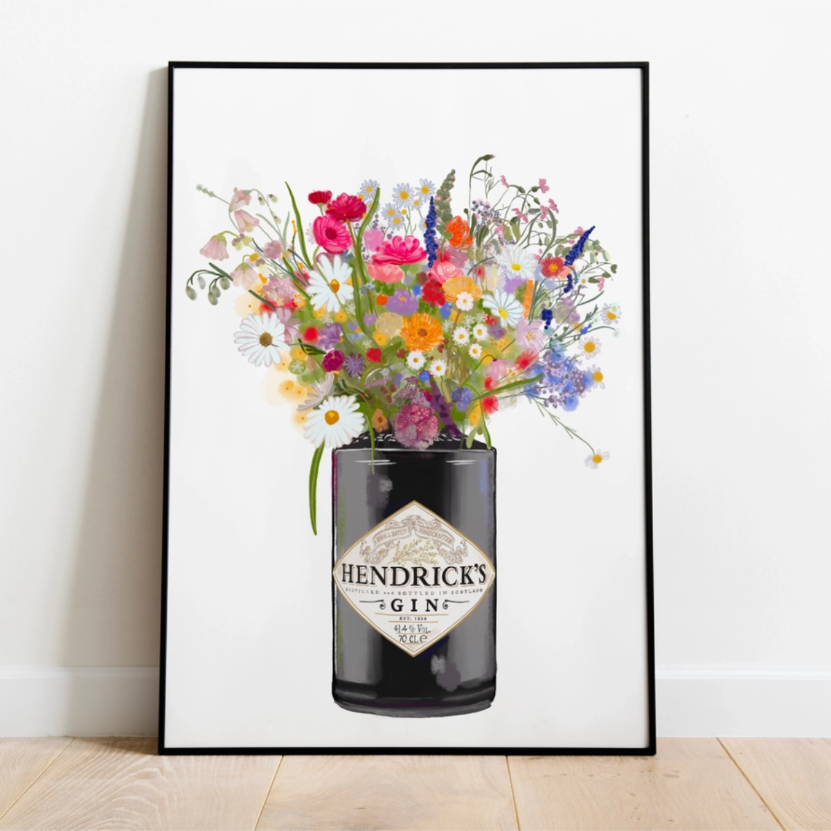 Hendricks Gin and colourful wildflowers A4 print