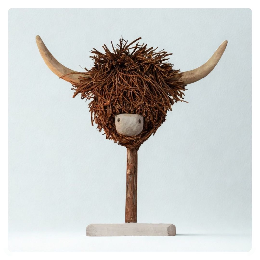 Freestanding Wooden Sculpture Highland Cow