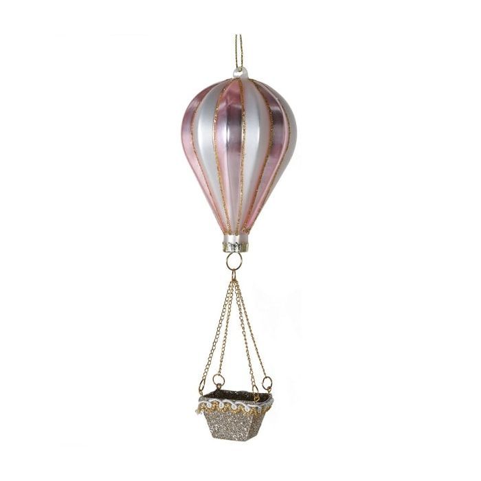 Pink & White Hot Air Balloon Bauble